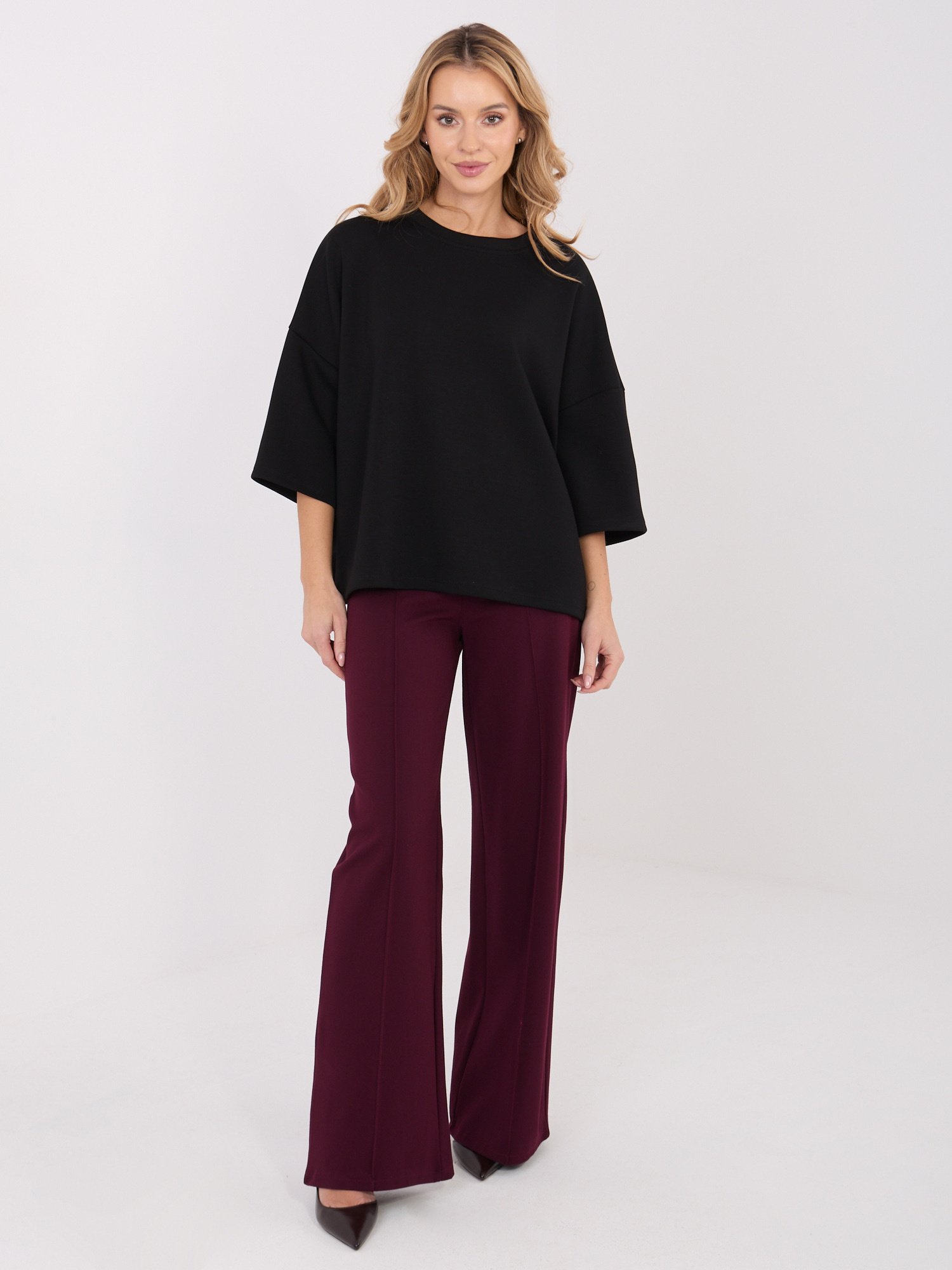 Minimalistinė oversize palaidinė su platintomis 3/4 rankovėmis "TERESA" juoda