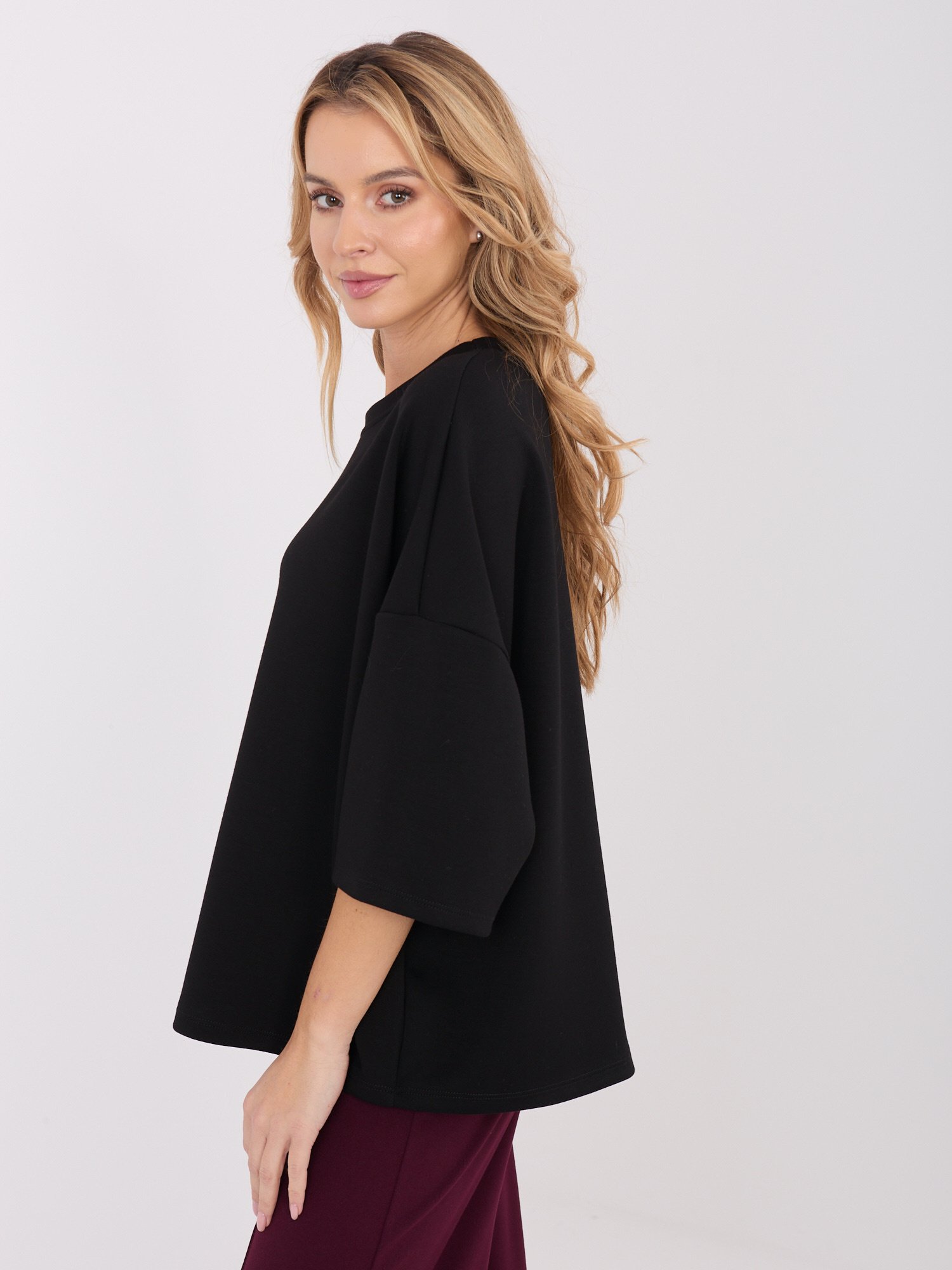 Minimalistinė oversize palaidinė su platintomis 3/4 rankovėmis "TERESA" juoda - Image 2