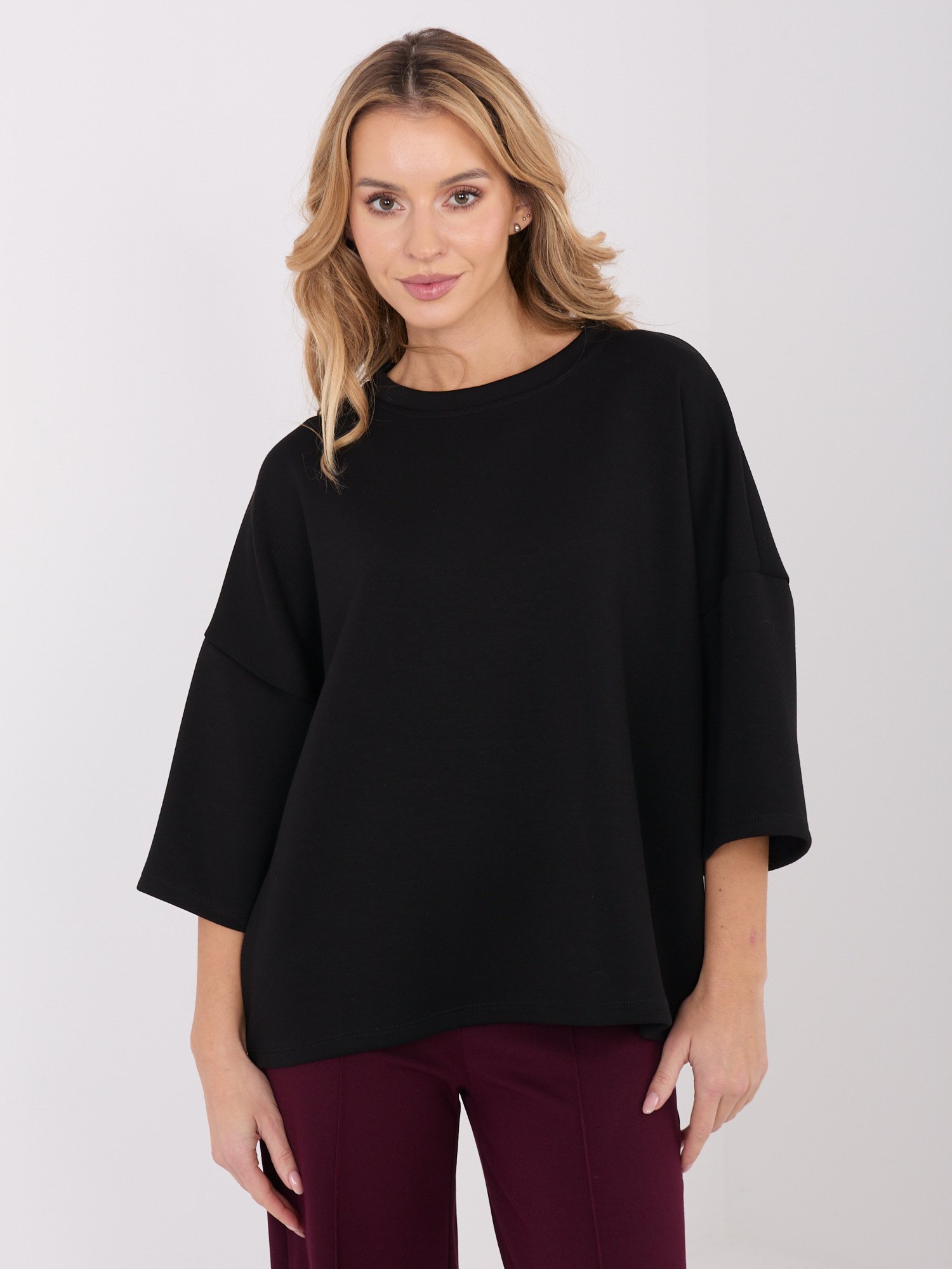 Minimalistinė oversize palaidinė su platintomis 3/4 rankovėmis "TERESA" juoda - Image 5