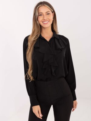 Marškiniai su puošniais raukiniais "DENISE" juoda