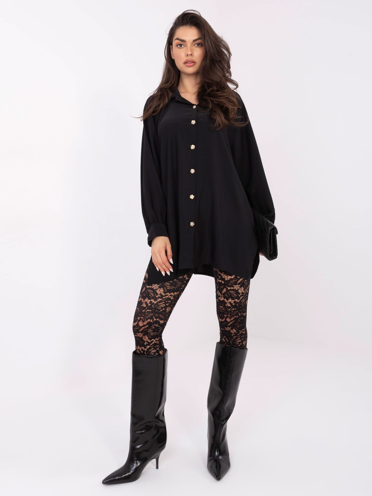 Ilgi marškiniai su skeltukais šonuose "MAREA" juoda