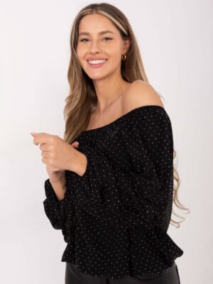 Alternative view of Palaidinė su atidengtais pečiais, blizgančiais taškeliais ir pūstomis rankovėmis "ODETTE" juoda