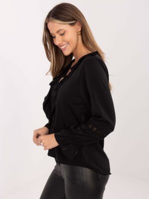 Alternative view of Palaidinė su nėrinių detalėmis, raukiniais ir puošnia sage "LACE" juoda