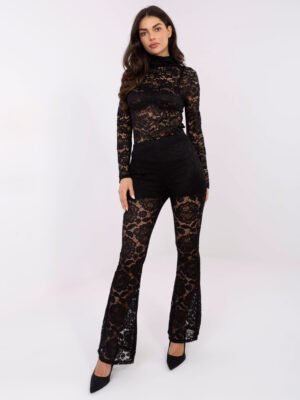 Nėrinių palaidinė su aukštu kaklu "ARDENA" juoda