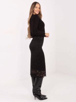 Alternative view of Nėriniuotas pieštuko formos sijonas "HANNA" juoda