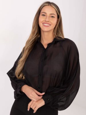 Lengvo audinio marškiniai su klasikine apykakle ir pūstomis rankovėmis "DEBRA" juoda