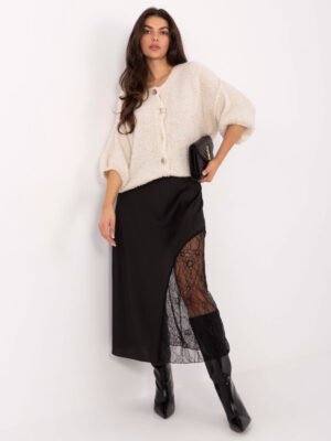 Išraiškingas sijonas su permatomų nėrinių intarpu "PAULA" juoda