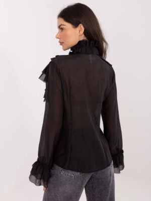 Alternative view of Švelniai permatomi marškiniai su raukiniais ir kaspinu "DIANA" juoda