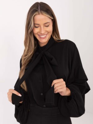 Alternative view of Marškiniai su kaspinu ir pūstomis rankovėmis "CHERYL" juoda