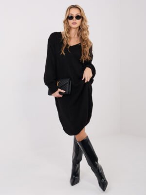 Ilga megzta suknelė su mohera "BRIANA" juoda