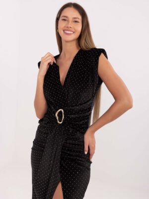 Ilga elegantiška puošni veliūrinė suknelė "NICA" juoda