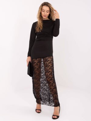 Puošni ilga suknelė su nėriniais "GABIJA" juoda