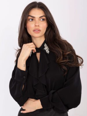 Alternative view of Klasikinė palaidinė su puošnia apykakle "Laura" juoda