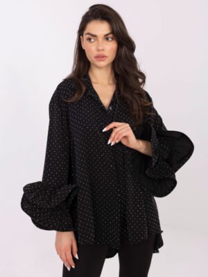 Taškuota palaidinė su išskirtiniu rankovių dizainu "PARKER" juoda