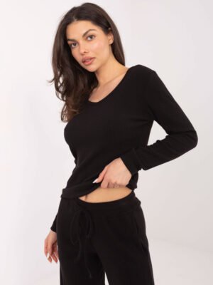 Alternative view of Stulpeliu megztos laisvai krintančios kelnės "JENNY" juoda