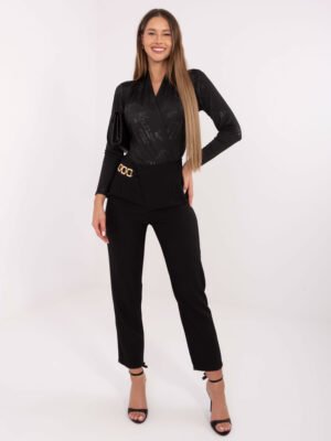 Bodis iš toninio gėlių rašto audinio su persidengiančia iškirpte "LIANA" juoda