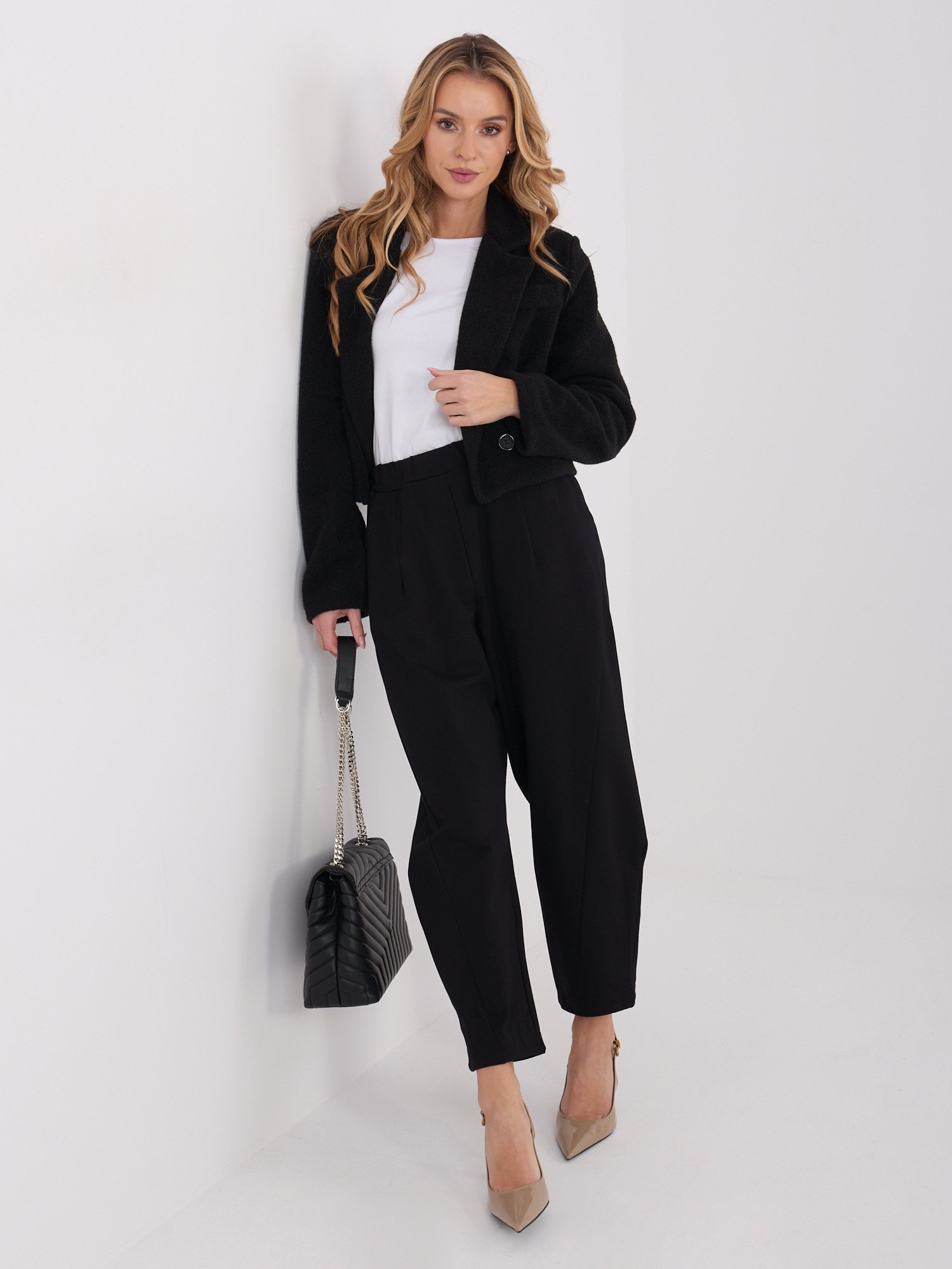 Aukšto liemens 7/8 ilgio laisvo kirpimo kelnės"ALEXA" juoda - Image 6