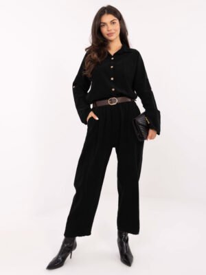 Velveto kelnės su klostėmis ir diržu "BONNI" juoda