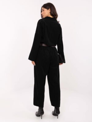 Alternative view of Velveto kelnės su klostėmis ir diržu "BONNI" juoda