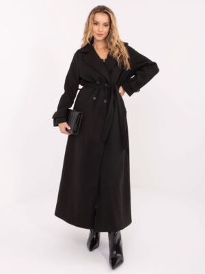 Klasikinis ilgas paltas su dvieiliu užsegimu "SELIA" juoda