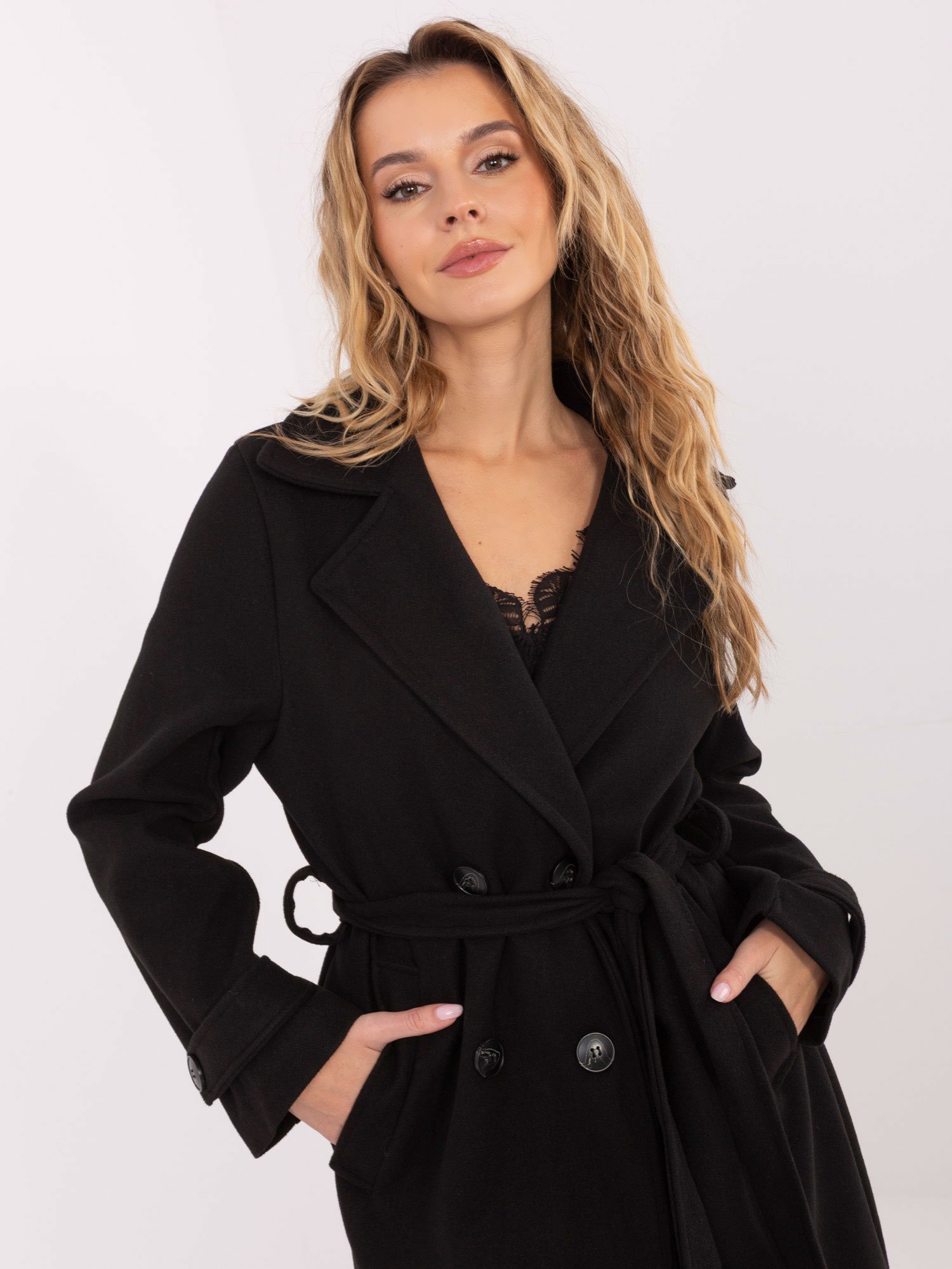Klasikinis ilgas paltas su dvieiliu užsegimu "SELIA" juoda - Image 3