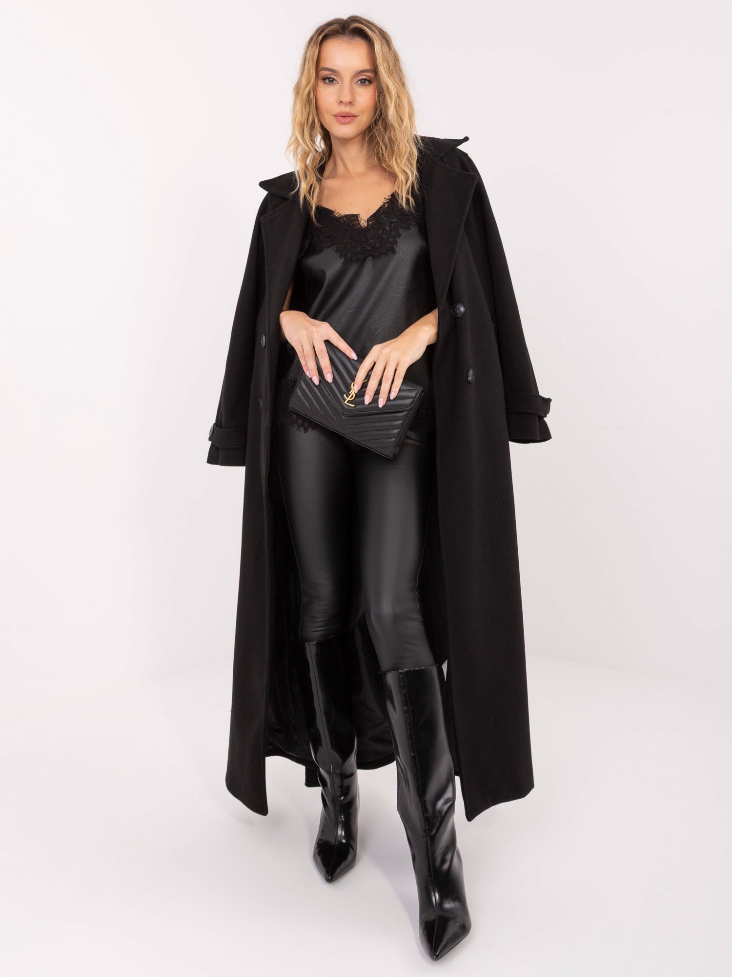 Klasikinis ilgas paltas su dvieiliu užsegimu "SELIA" juoda - Image 4