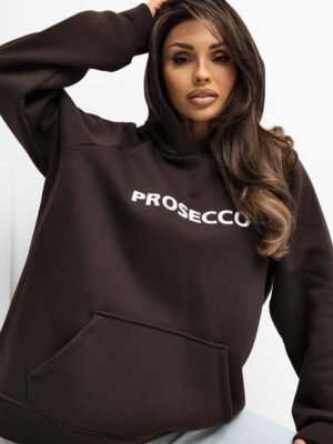 Alternative view of Šiltas dzemperis su kengūros kišene ir užrašu "PROSECCO" tamsi ruda