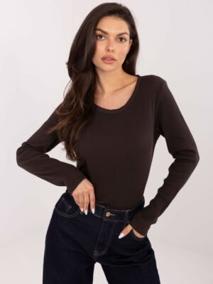 Klasikinė basic stiliaus trikotažinė palaidinė  "CARLY"  tamsi ruda