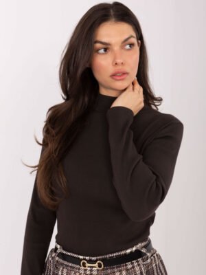 Medvilninė golfo tipo palaidinė su aplikacija nugaroje "TARA" tamsi ruda