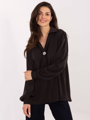 Rafinuota palaidinė su kaklo juosta susegta dekoratyvine sage "GRACE" tamsi žalia