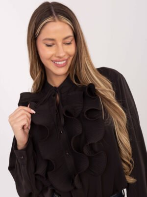 Marškiniai su plisuotais raukiniais ir dekoratyviu kaklo raišteliu "EVELYN"tamsi ruda