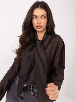 Alternative view of Iš dalies permatomi marškiniai su kaspinu "ROUGE" ruda