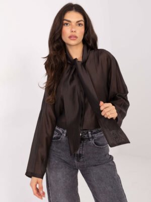 Iš dalies permatomi marškiniai su kaspinu "ROUGE" ruda