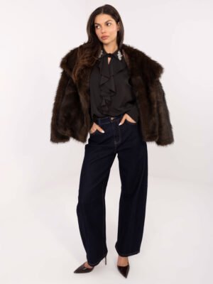 Alternative view of Klasikinė palaidinė su puošnia apykakle "Laura" tamsi ruda