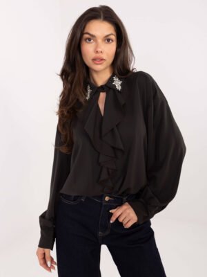 Klasikinė palaidinė su puošnia apykakle "Laura" tamsi ruda