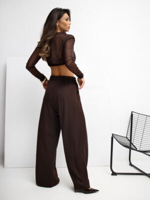 Alternative view of Trikotažinės Palazzo stiliaus kelnės su kišenėmis "MILEY" ruda