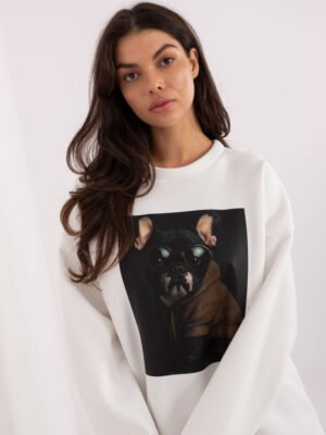 Džemperis su originalia spauda "TEJA" pieno balta