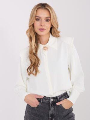 Klasikiniai marškiniai su dekoratyvine sage "LORI" pieno balta