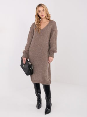 Ilga megzta suknelė su mohera "BRIANA" tamsi smėlio