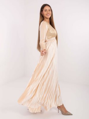 Alternative view of Puošni plisuota veliūrinė suknelė  "MAGDA" šviesi smėlio