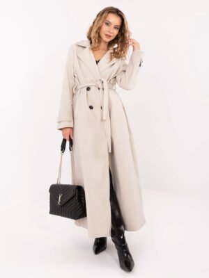 Klasikinis ilgas paltas su dvieiliu užsegimu "SELIA" šviesi smėlio