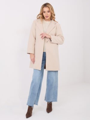 Alternative view of Klasikinio stiliaus trumpas paltas užsegamas dekoratyvine saga "VALERY" šviesi smėlio