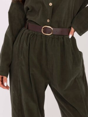 Alternative view of Velveto kelnės su klostėmis ir diržu "BONNI" khaki