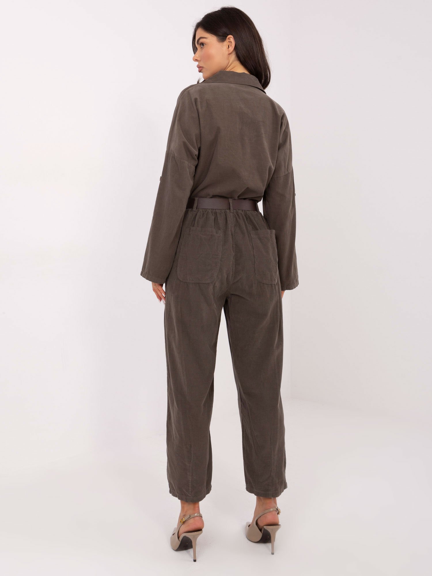 Velveto kelnės su klostėmis ir diržu "BONNI" tamsi khaki - Image 5