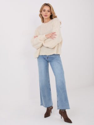 Alternative view of Bouclé mezgimo megztinis su vilna "CAROL" šviesi smėlio