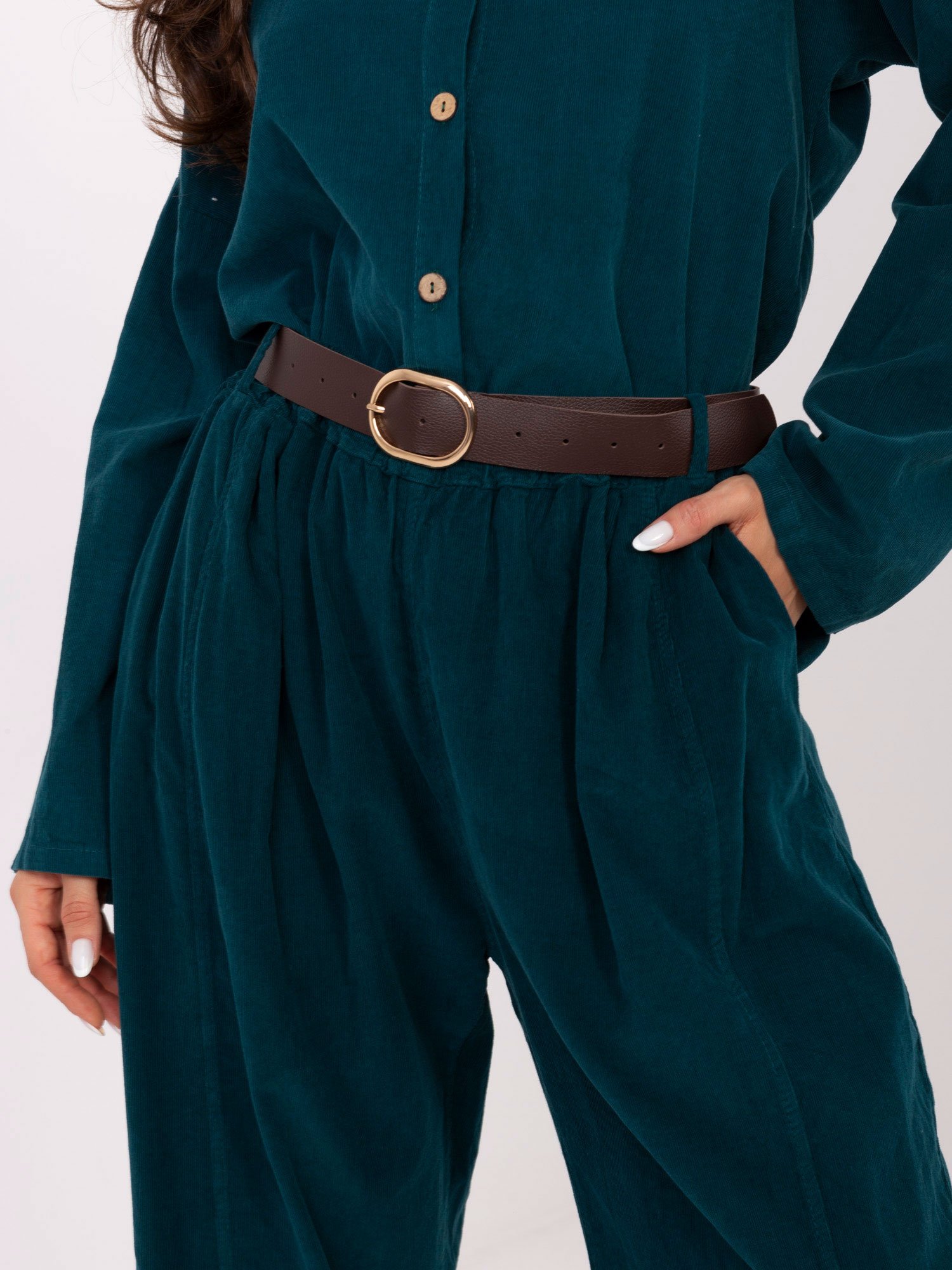 Velveto kelnės su klostėmis ir diržu "BONNI" jūros - Image 5