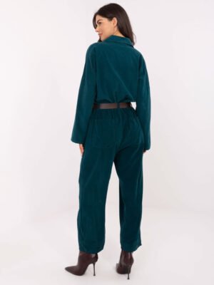 Alternative view of Velveto kelnės su klostėmis ir diržu "BONNI" jūros