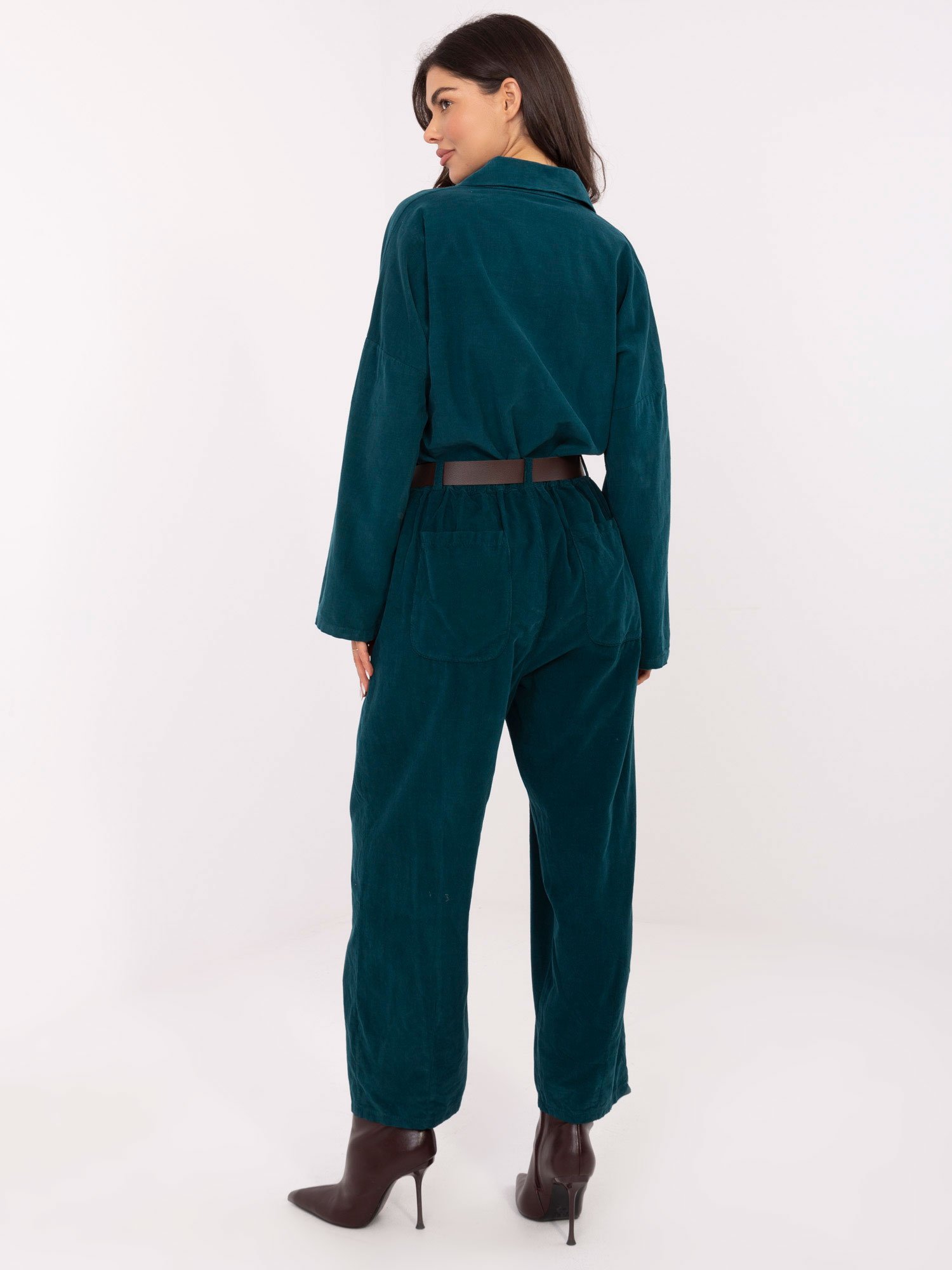 Velveto kelnės su klostėmis ir diržu "BONNI" jūros - Image 2