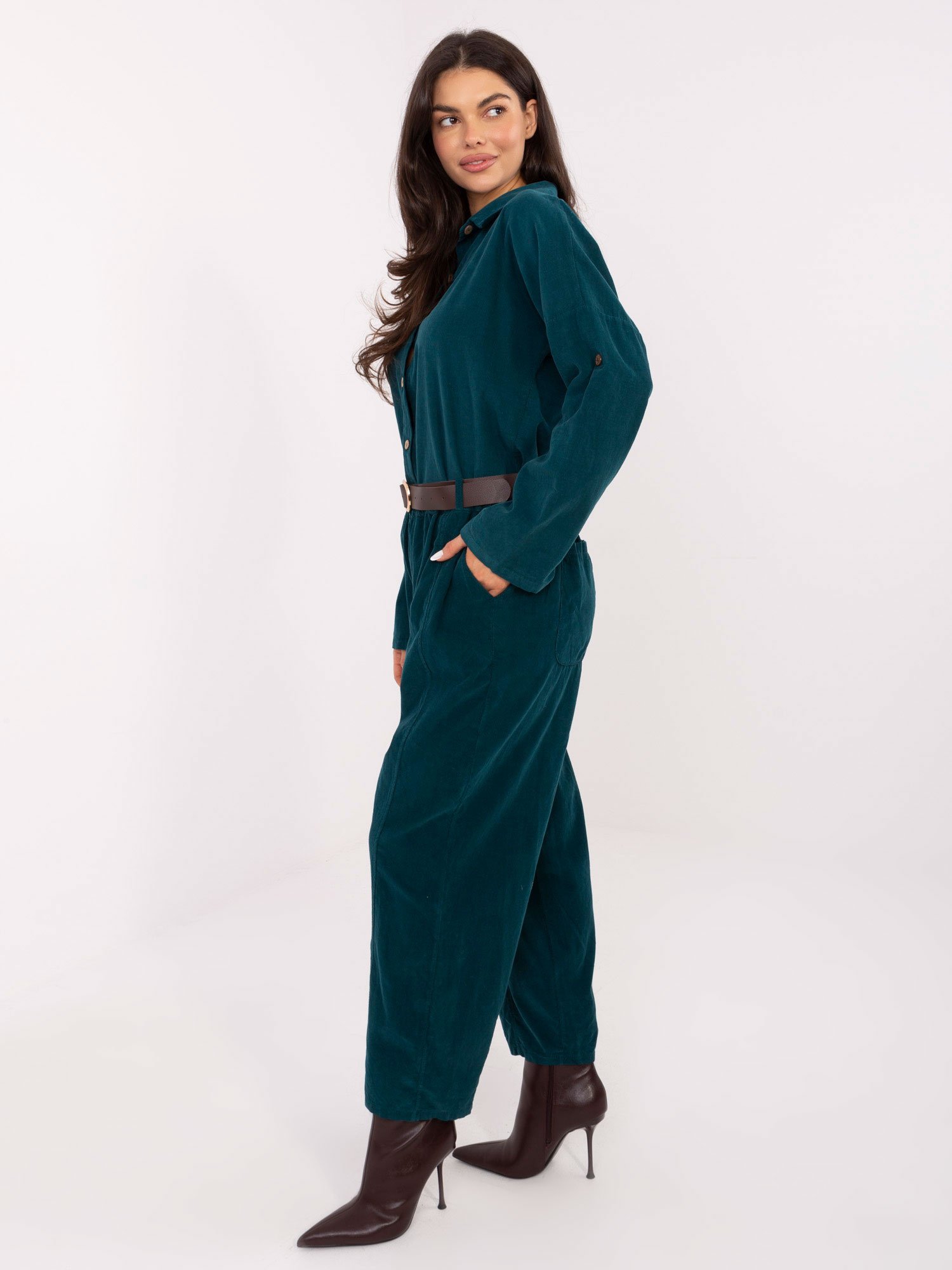 Velveto kelnės su klostėmis ir diržu "BONNI" jūros - Image 4