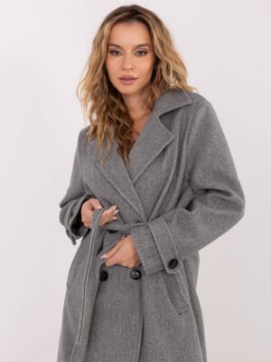 Alternative view of Klasikinis ilgas paltas su dvieiliu užsegimu "SELIA" pilka